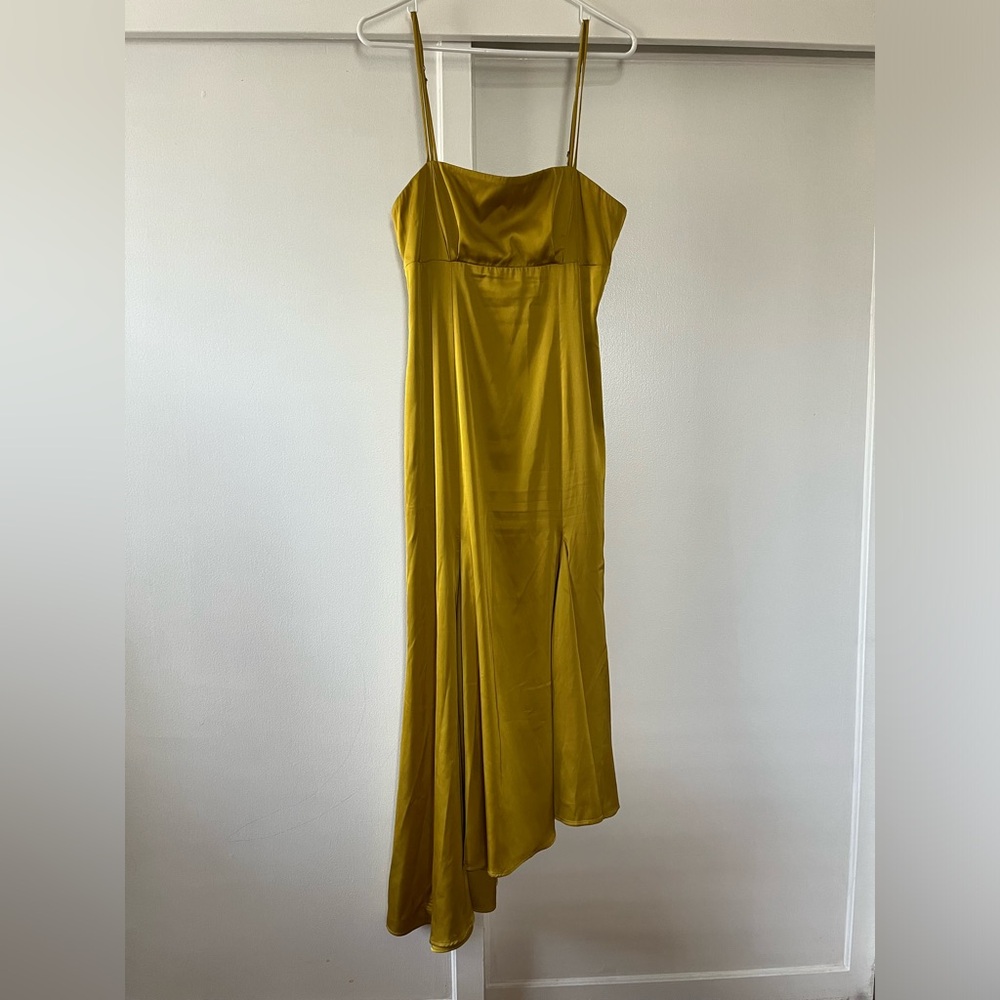 Socialite asymmetric hem satin dress